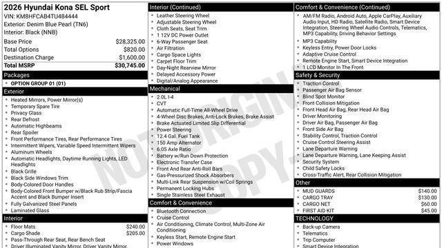 2026 Hyundai KONA SEL Sport