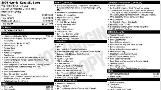 2026 Hyundai KONA SEL Sport