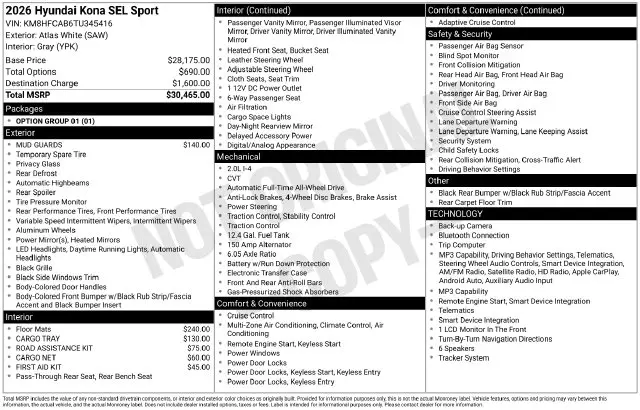 2026 Hyundai Kona - $24,811