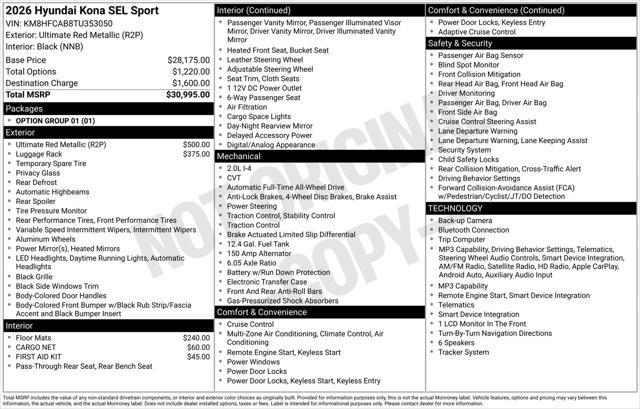 2026 Hyundai Kona - $26,100