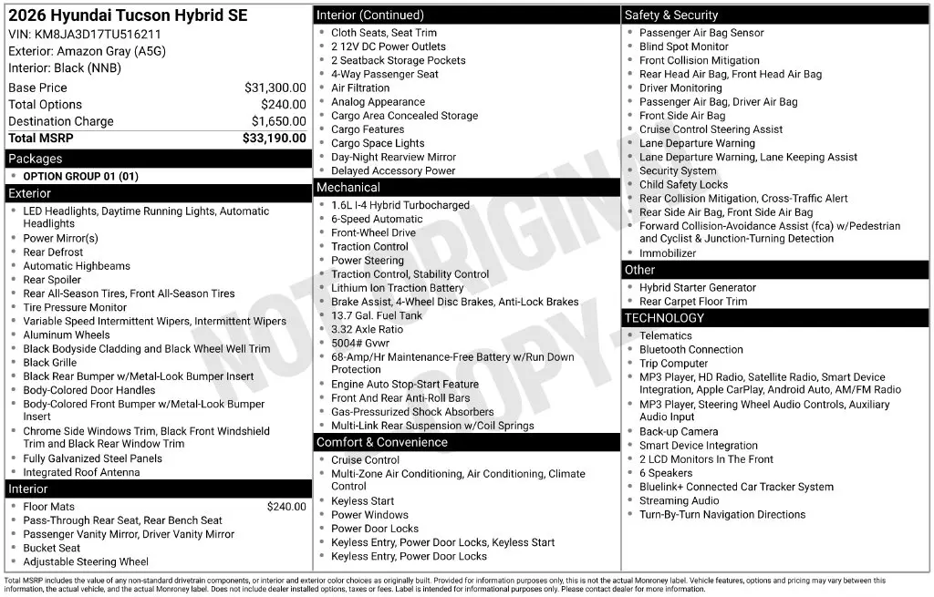 2026 Hyundai Tucson - $29,750