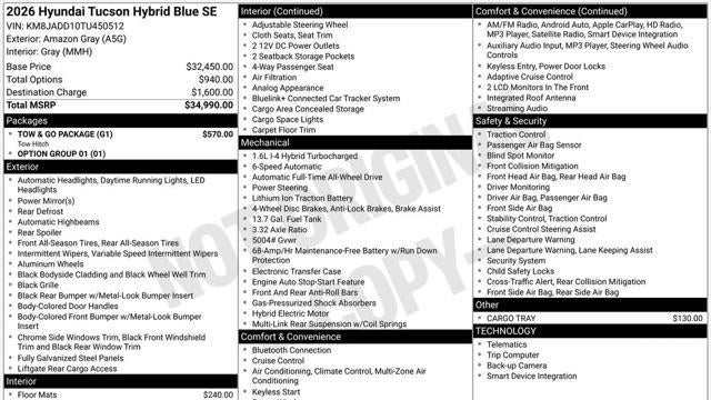 2026 Hyundai TUCSON Hybrid Blue SE