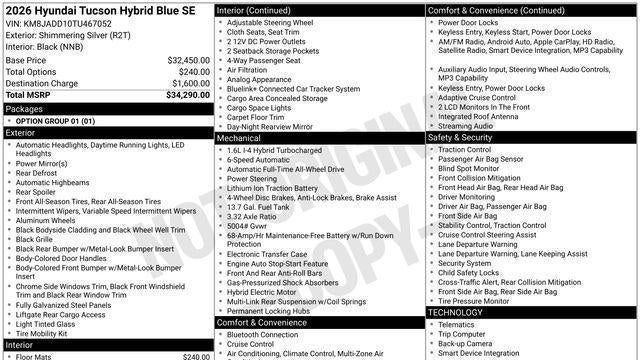 2026 Hyundai TUCSON Hybrid Blue SE