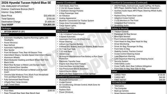 2026 Hyundai TUCSON Hybrid Blue SE