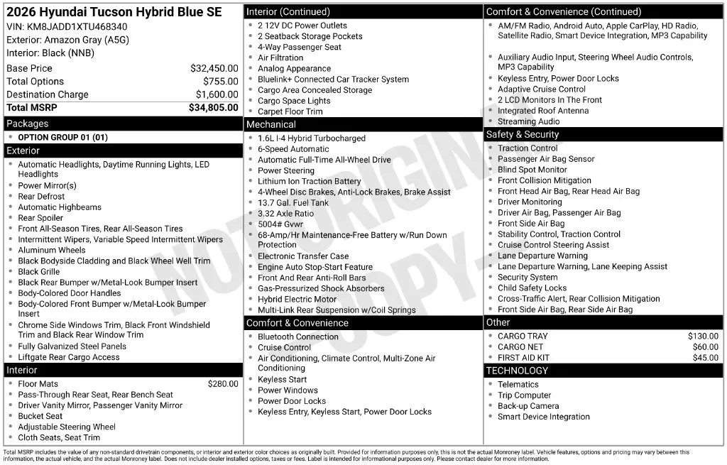 2026 Hyundai Tucson - $30,991