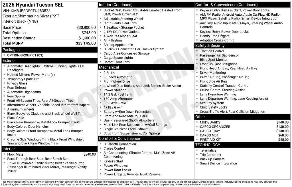 2026 Hyundai Tucson - $26,678