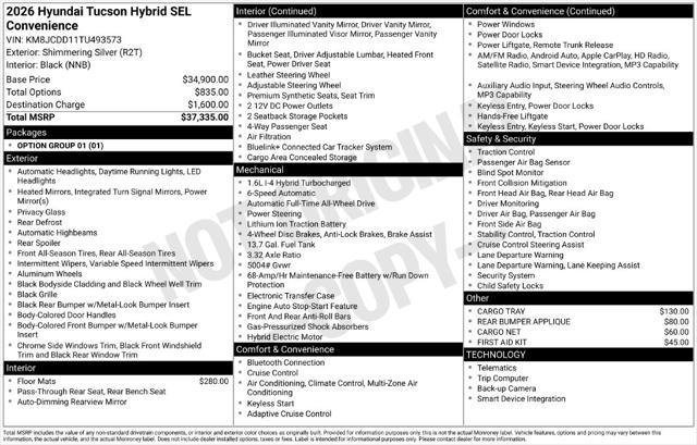 2026 Hyundai Tucson - $34,640