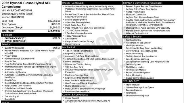 2022 Hyundai TUCSON Hybrid SEL Convenience