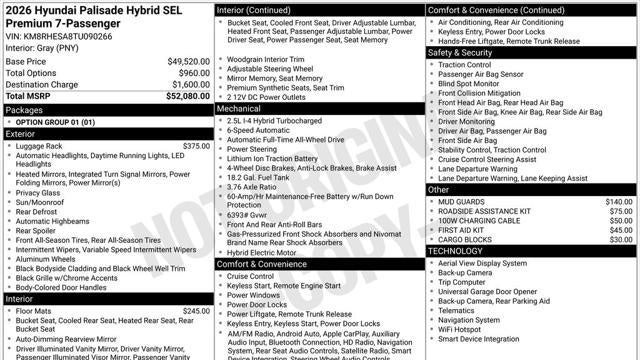 2026 Hyundai PALISADE Hybrid SEL Premium