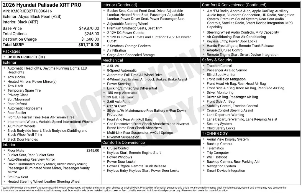 2026 Hyundai Palisade - $42,500