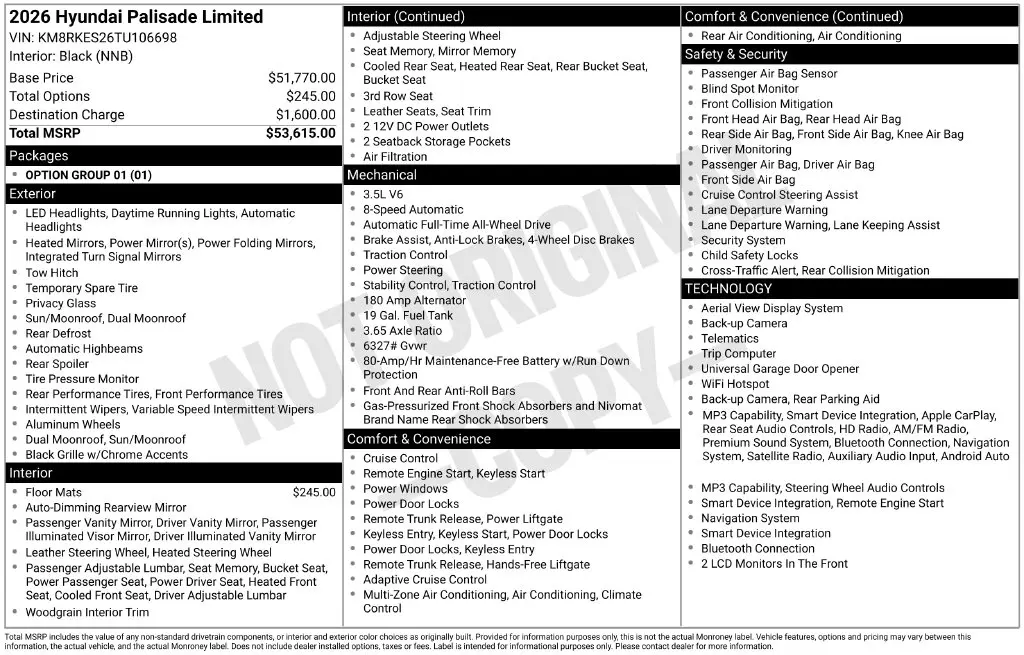 2026 Hyundai Palisade - $45,000