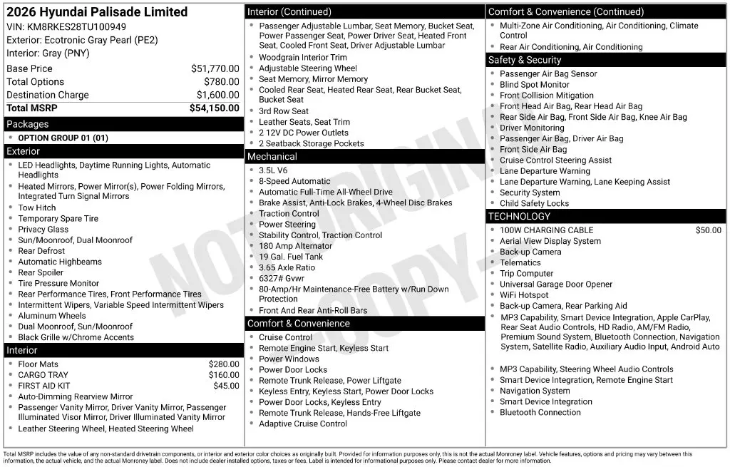 2026 Hyundai Palisade - $43,500
