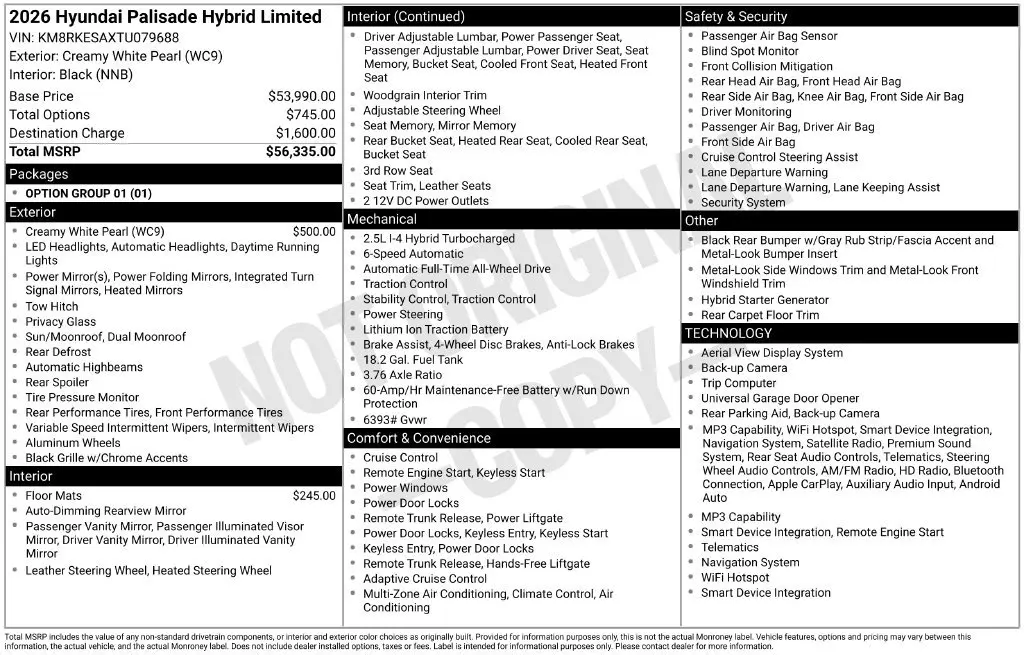 2026 Hyundai Palisade - $47,980