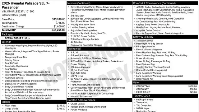 Preowned 2026 Hyundai PALISADE SEL for Sale