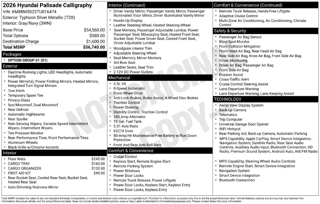2026 Hyundai Palisade - $47,563