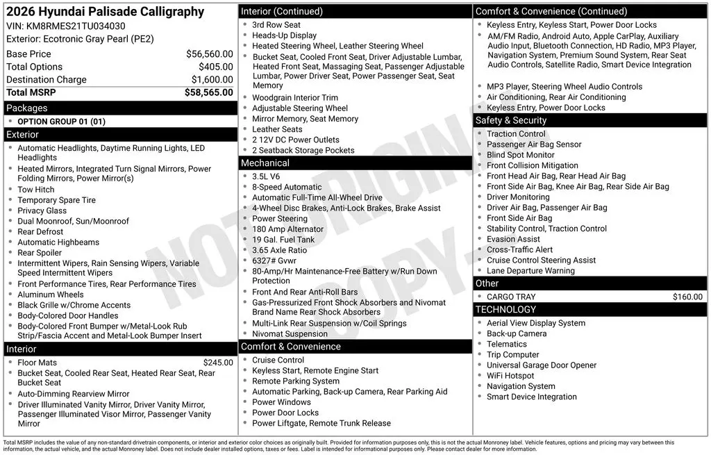 2026 Hyundai Palisade - $55,960