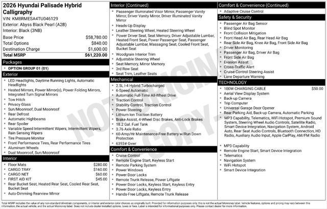 2026 Hyundai Palisade - $54,686