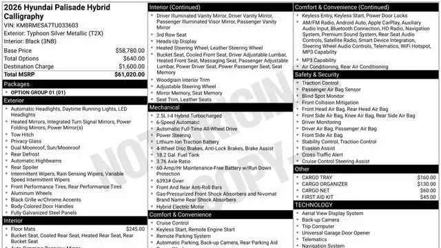 Preowned 2026 Hyundai PALISADE Hybrid Calligraphy for Sale