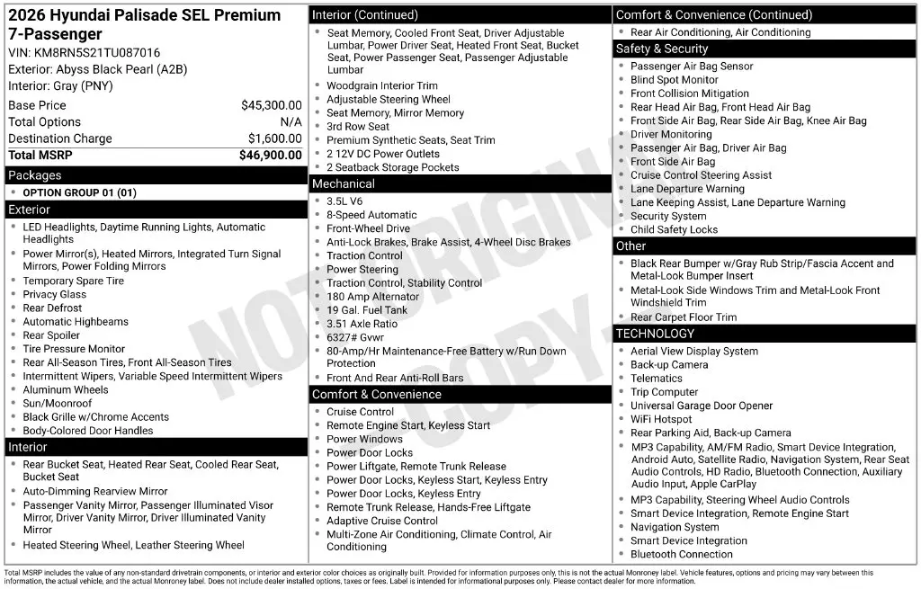 2026 Hyundai Palisade - $39,750