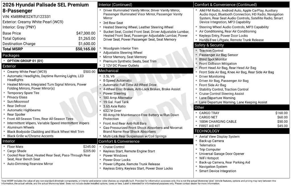 2026 Hyundai Palisade - $43,000