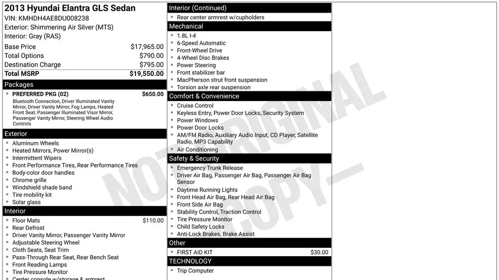 Preowned 2013 Hyundai ELANTRA GLS for Sale