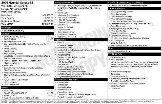 2026 Hyundai Sonata - $24,945