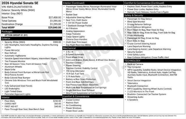 2026 Hyundai Sonata - $25,779