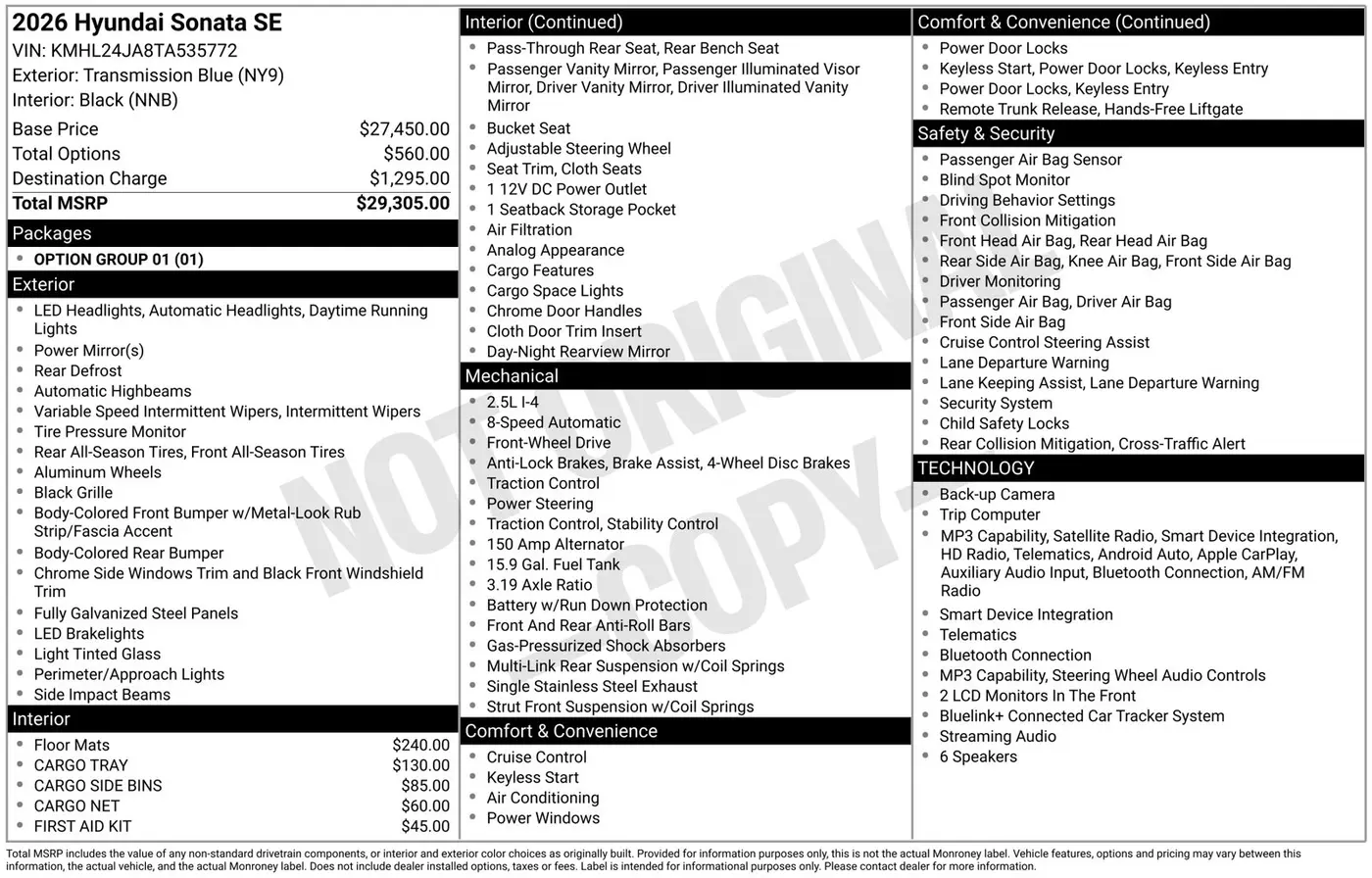 2026 Hyundai Sonata - $23,513