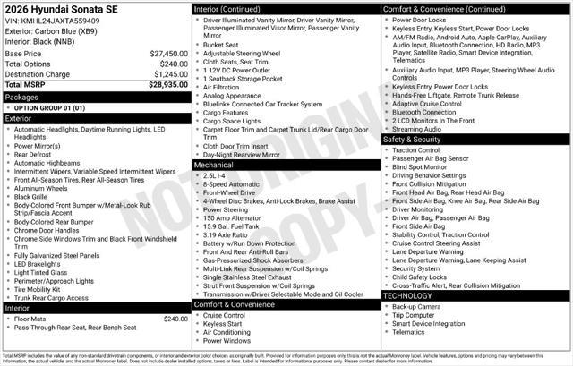 2026 Hyundai Sonata - $24,227