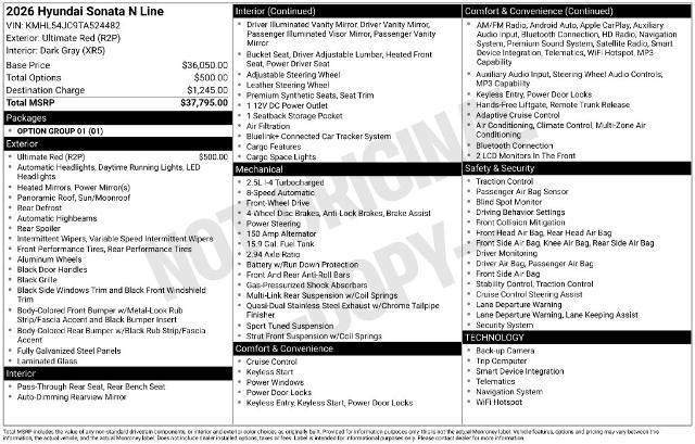 2026 Hyundai Sonata - $34,272