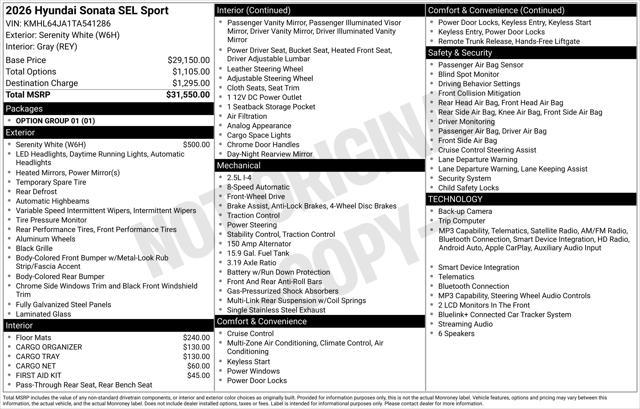 2026 Hyundai Sonata - $24,482
