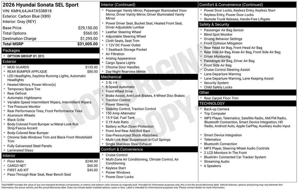 2026 Hyundai Sonata - $26,400