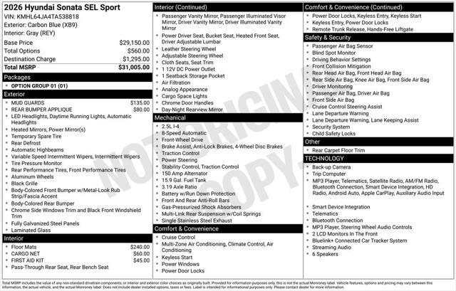 2026 Hyundai Sonata - $26,750