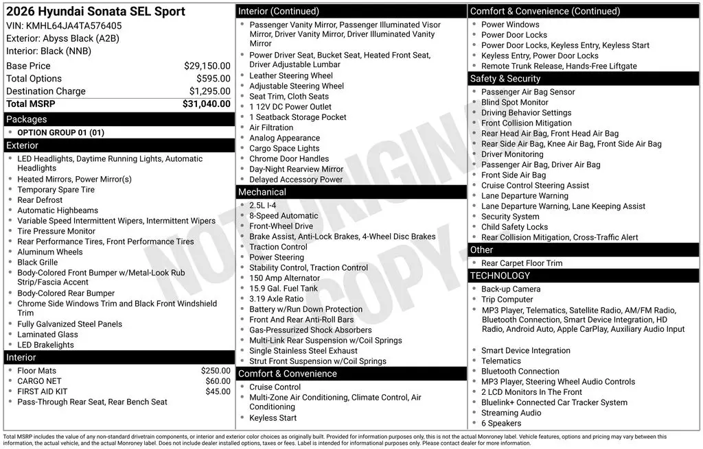 2026 Hyundai Sonata - $24,977