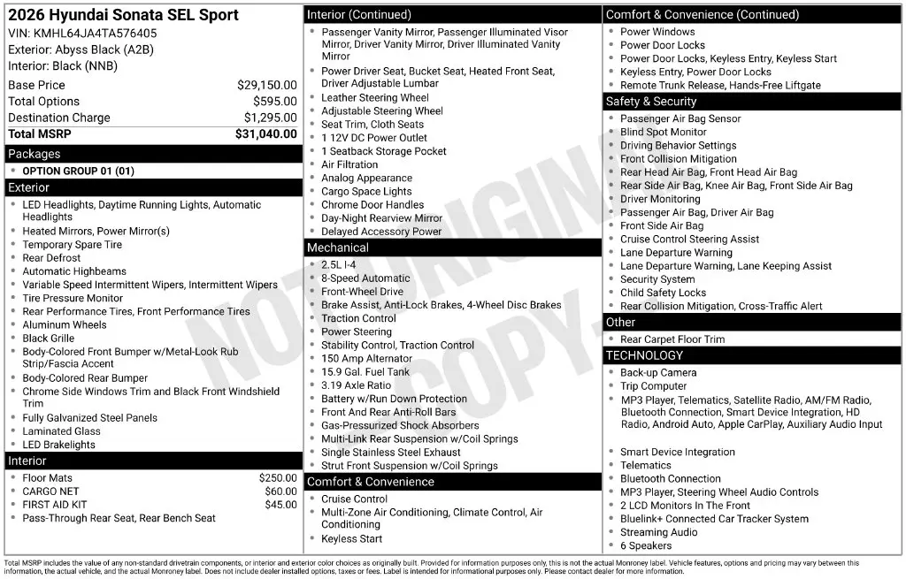 2026 Hyundai Sonata - $24,977