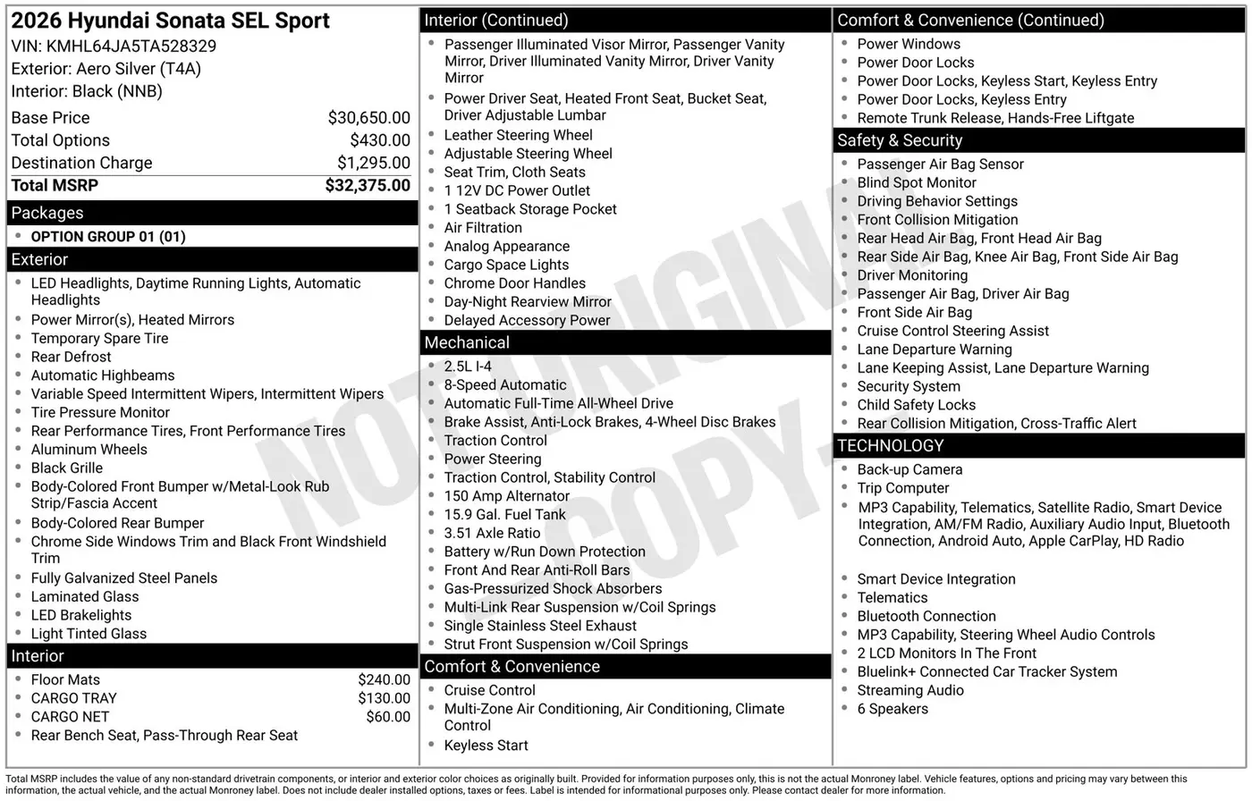 2026 Hyundai Sonata - $25,766
