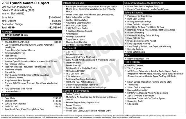 2026 Hyundai Sonata - $28,498