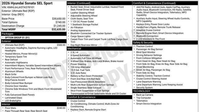 2026 Hyundai SONATA SEL Sport