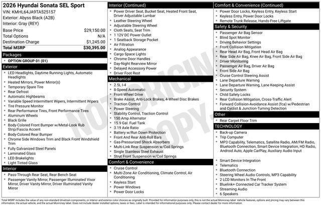 2026 Hyundai Sonata - $24,810