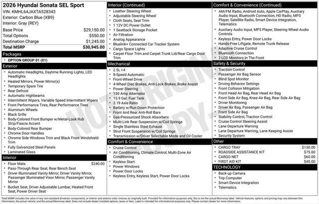 2026 Hyundai Sonata - $25,786