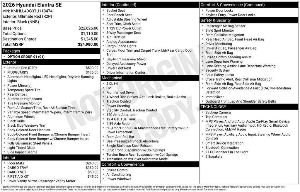 2026 Hyundai Elantra - $23,980