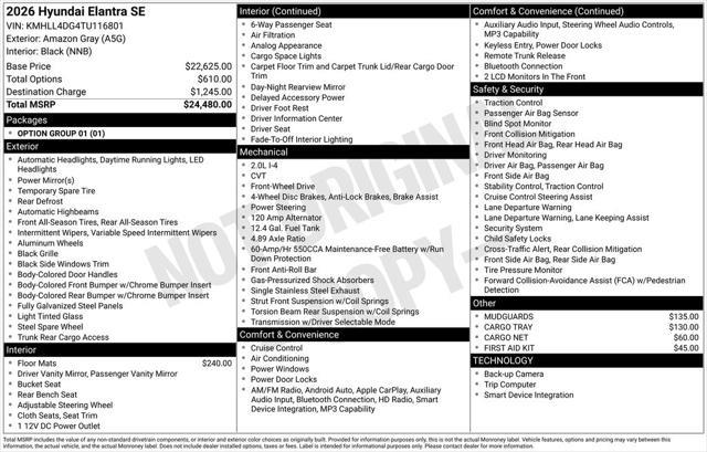 2026 Hyundai Elantra - $19,998
