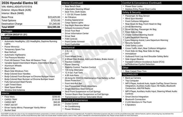 2026 Hyundai Elantra - $21,441