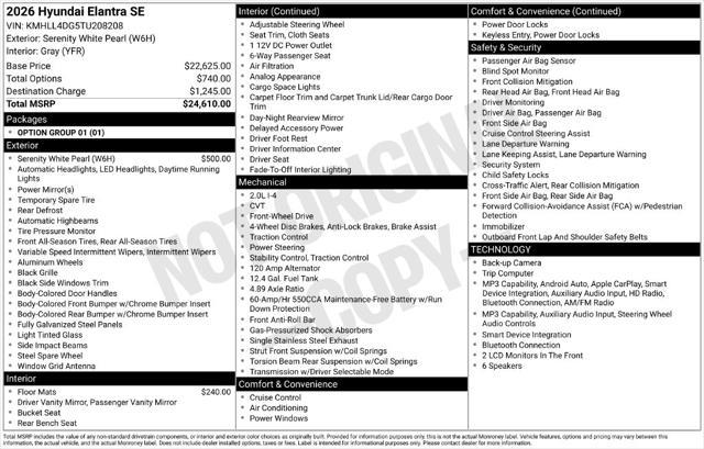 2026 Hyundai Elantra - $20,995