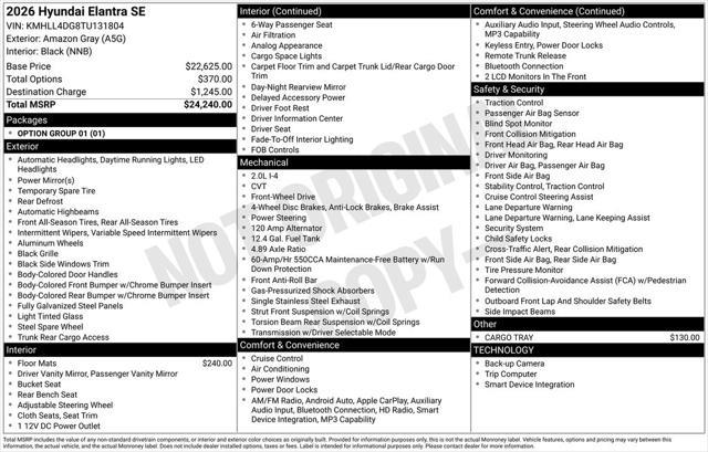 2026 Hyundai Elantra - $23,240