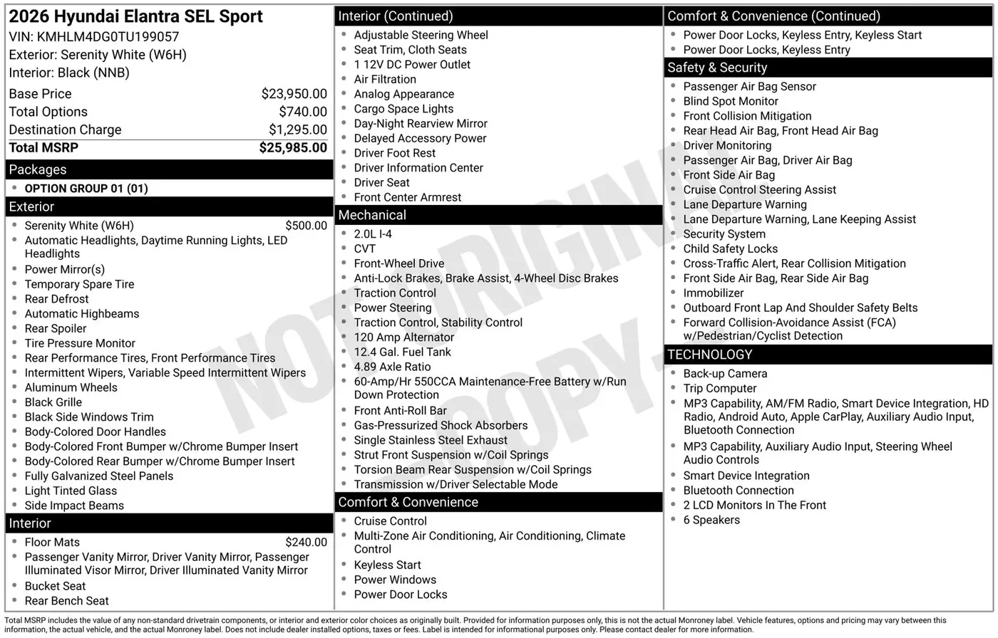 2026 Hyundai Elantra - $21,936