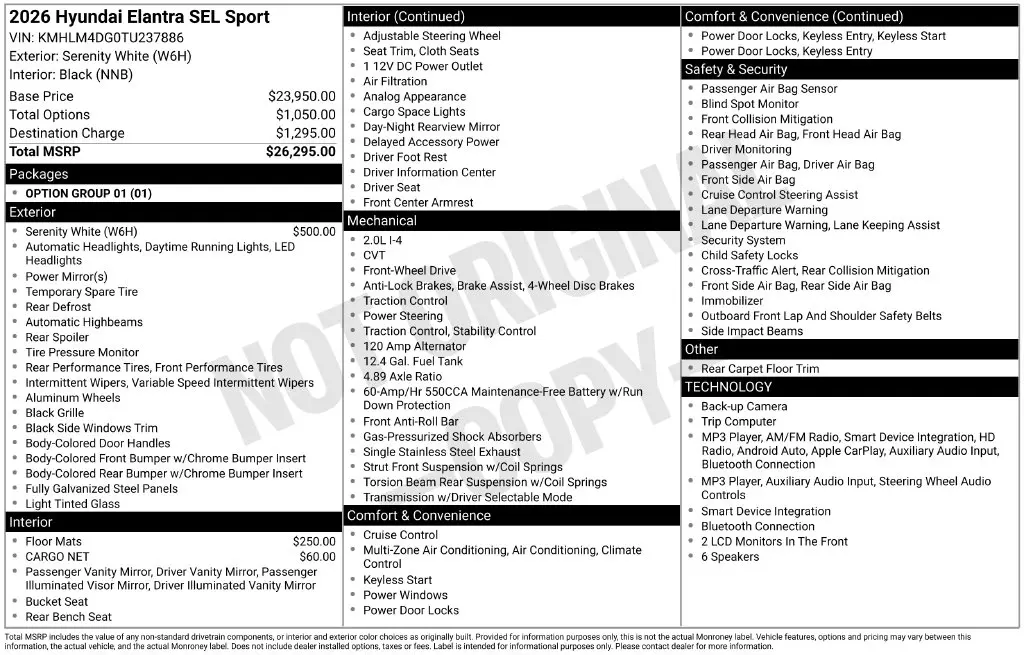 2026 Hyundai Elantra - $23,714