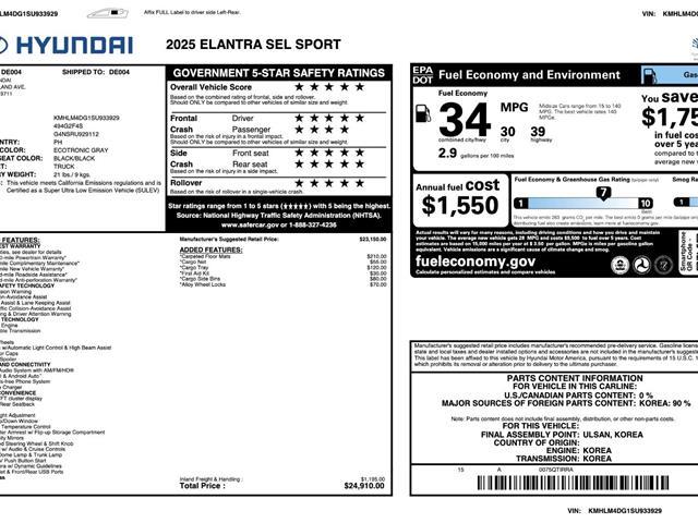 2025 Hyundai Elantra - $20,190