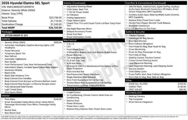 2026 Hyundai Elantra - $26,105