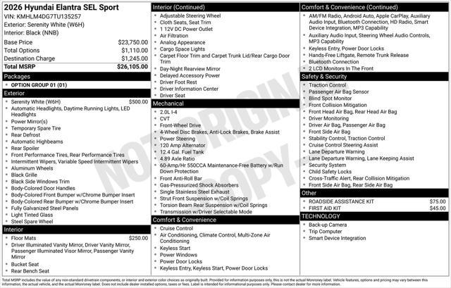 2026 Hyundai Elantra - $25,024